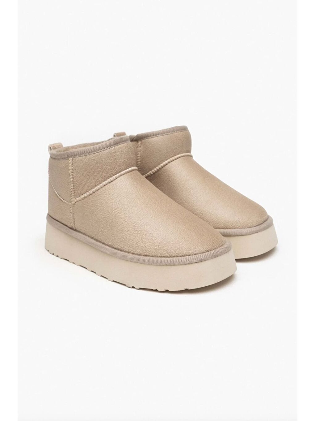 Bej İçi Kürklü Kalın Taban Kısa Süet Bot-2