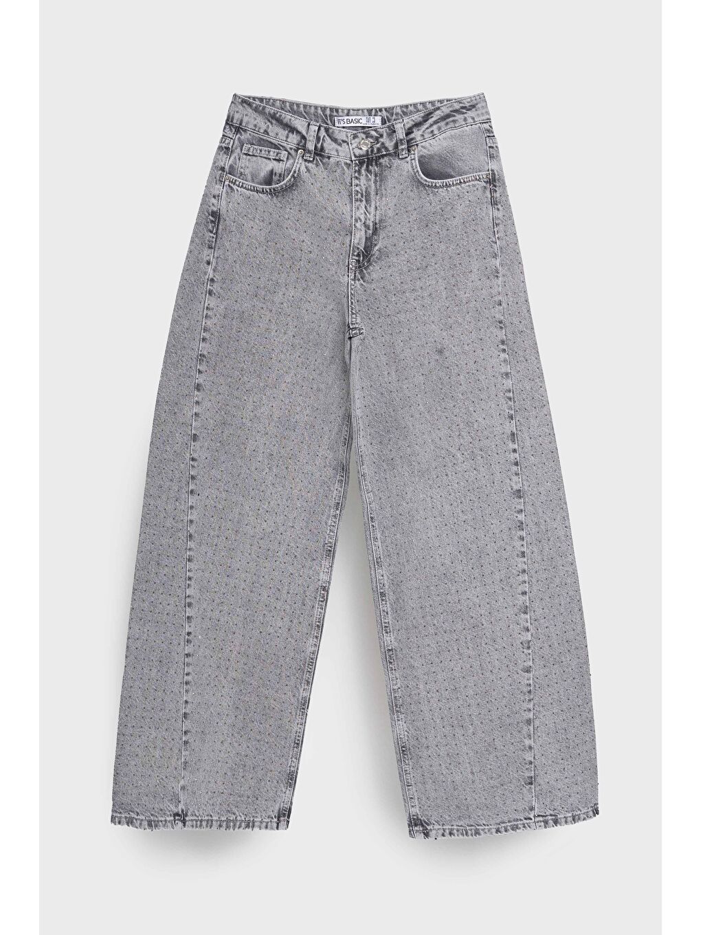 Gri Kadın Füme Renk 3s5-12 Palazzo Fit Parlak Taş Detaylı Tasarım Denim Jean-1