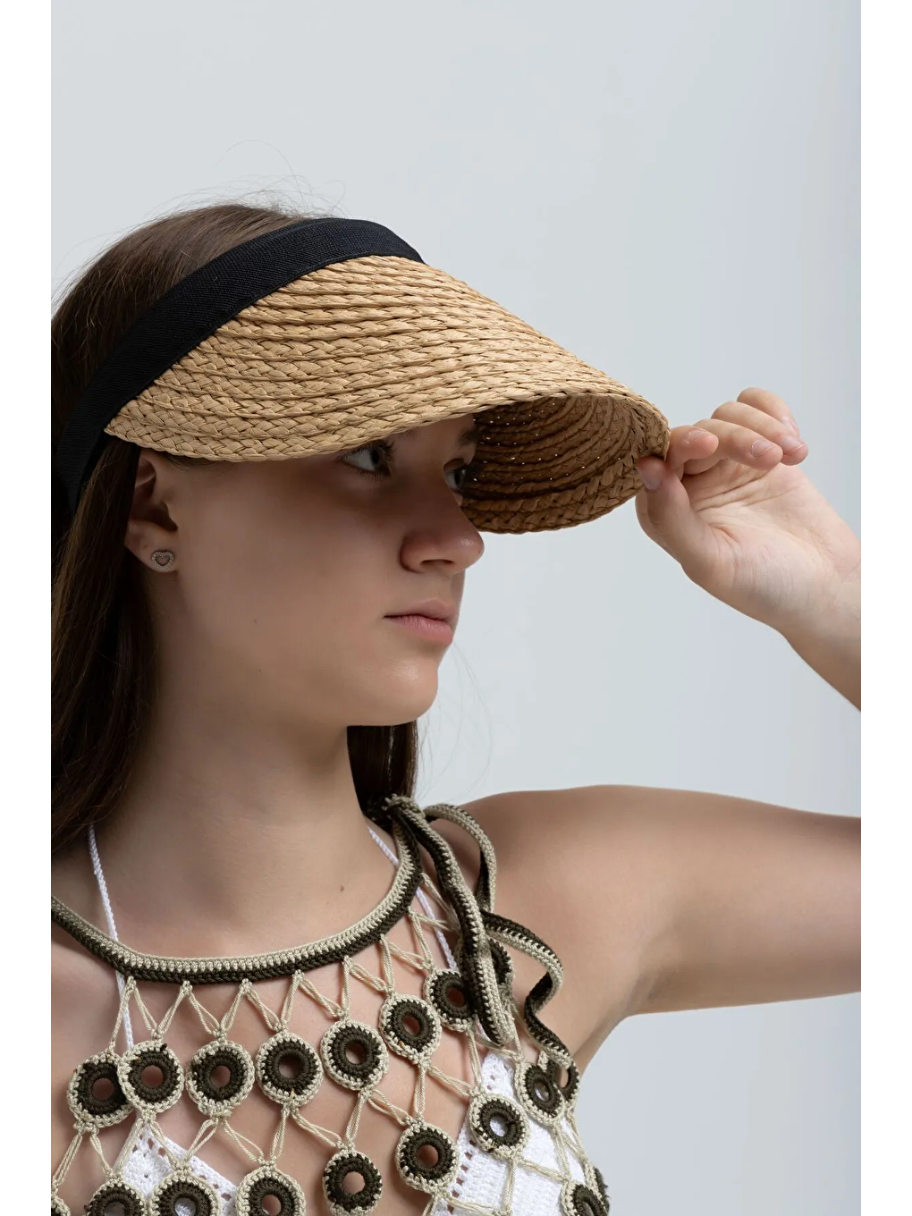 Kahverengi Orijinal Güneş Koruyucu Camel Hasır Vizör Şapka Hsr2073-1