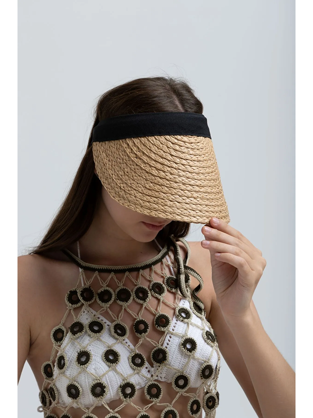 Kahverengi Orijinal Güneş Koruyucu Camel Hasır Vizör Şapka Hsr2073-2