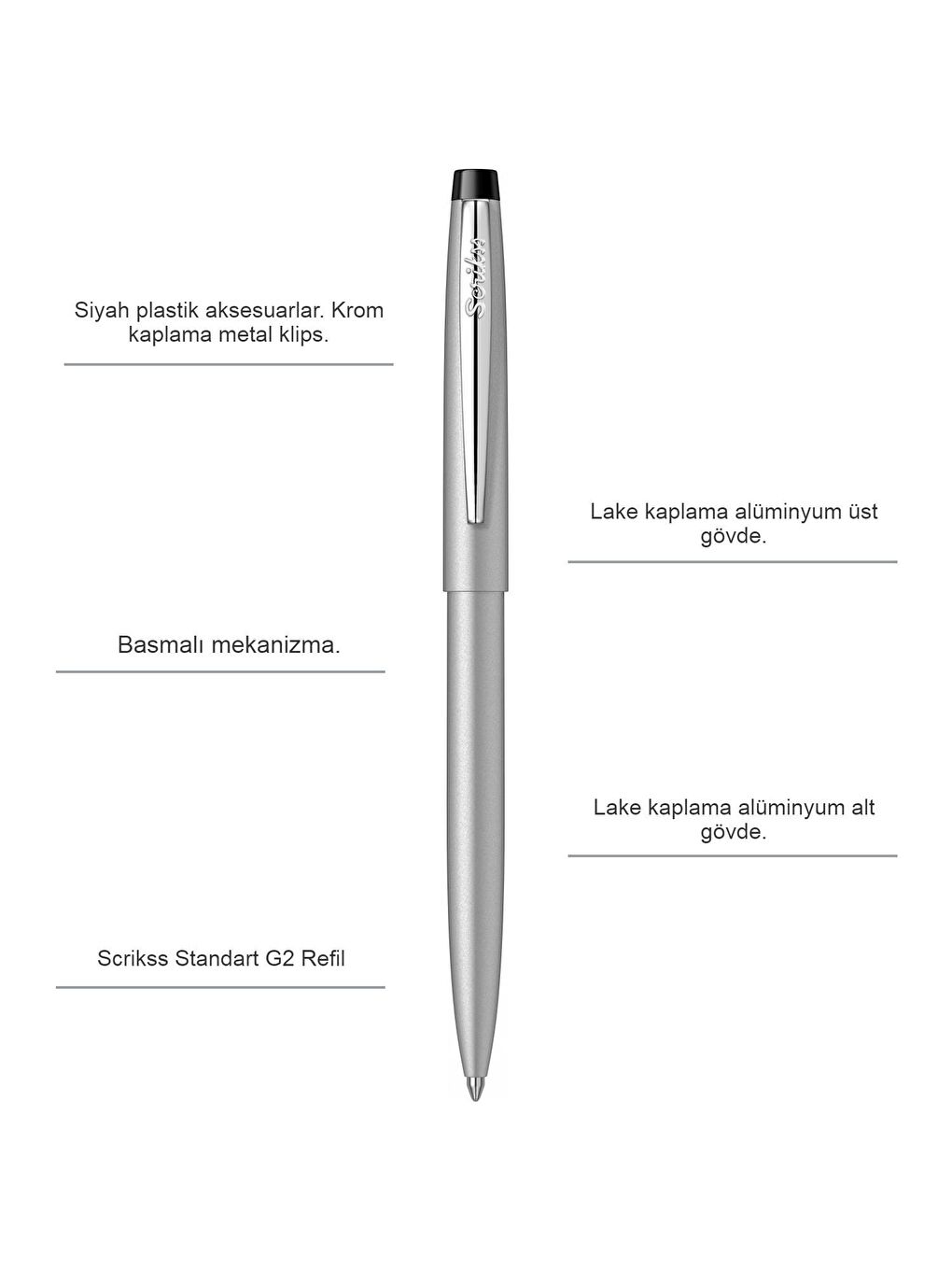 Scrikss Gümüş F108 Tükenmez Kalem - 1