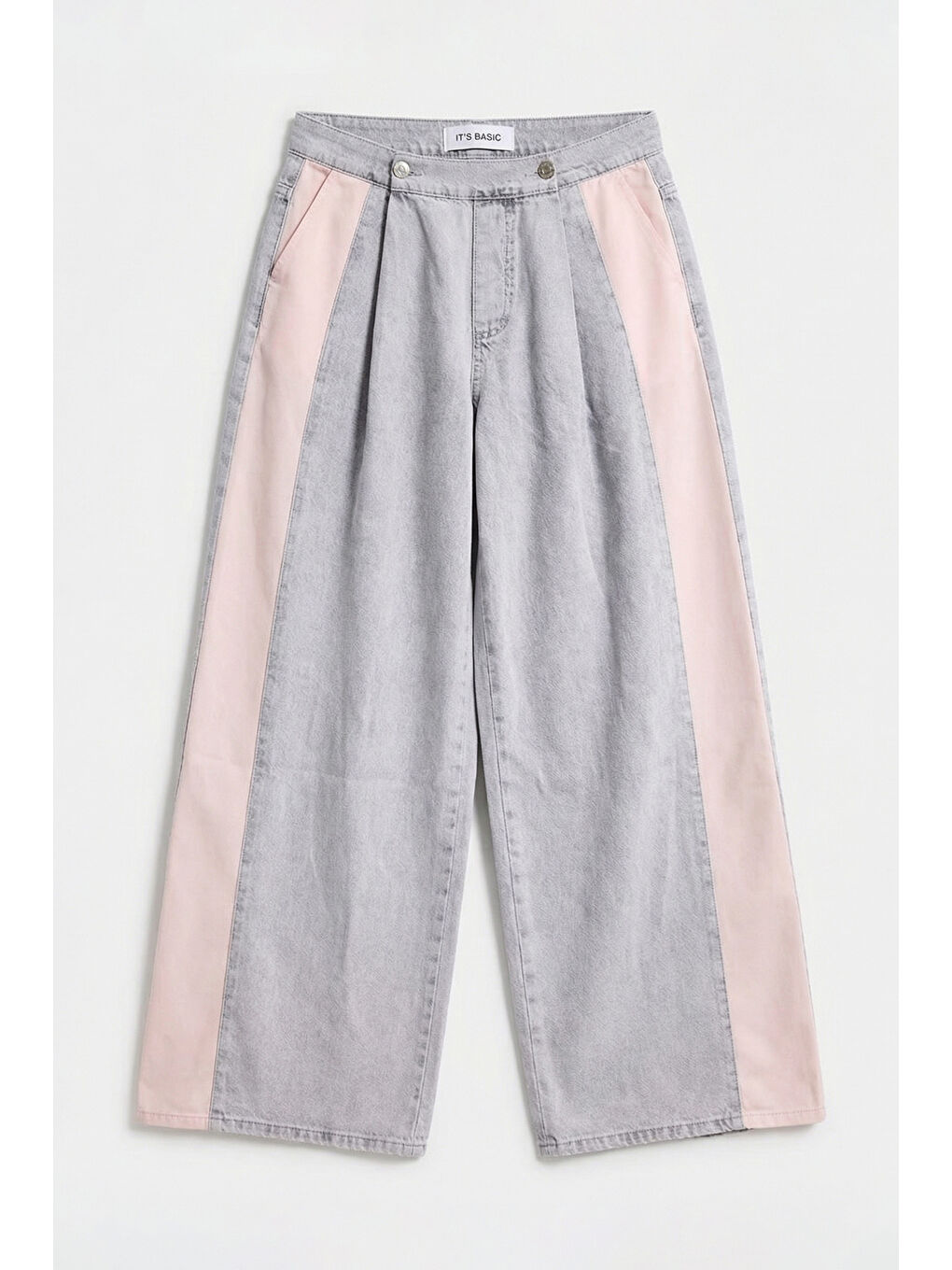 Kadın Gri Pembe 3s6-12 Palazzo Fit Çift Parça Özel Tasarım Denim Jean-2