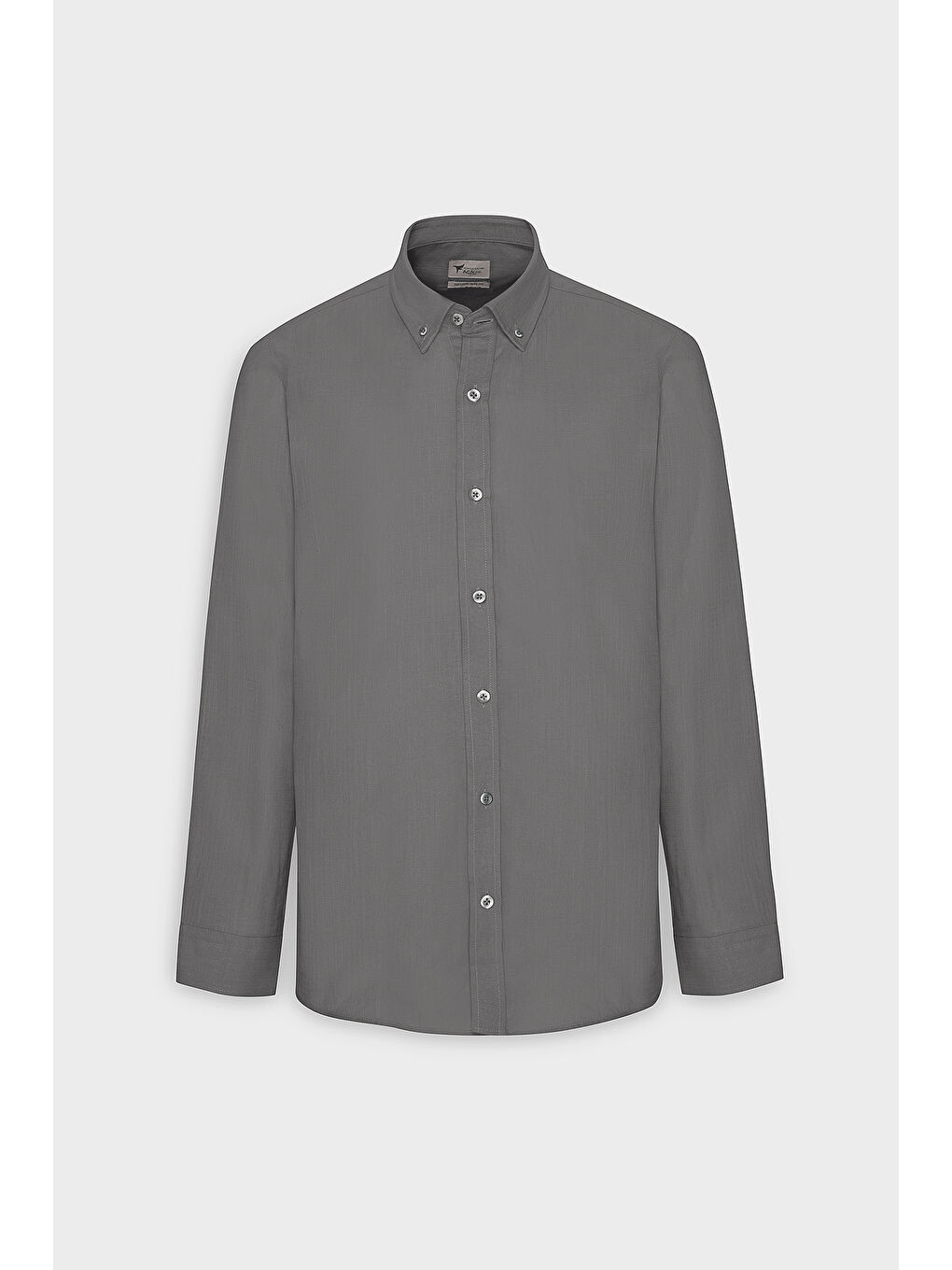 Erkek Antrasit %100 Pamuk Oxford Slim Fit Dar Kesim Düğmeli Yaka Flamlı Gömlek-5