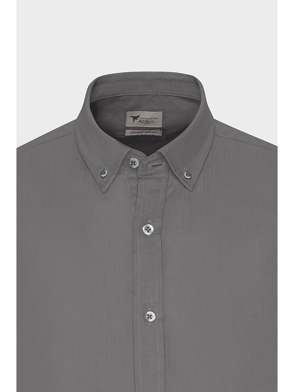 Erkek Antrasit %100 Pamuk Oxford Slim Fit Dar Kesim Düğmeli Yaka Flamlı Gömlek-6