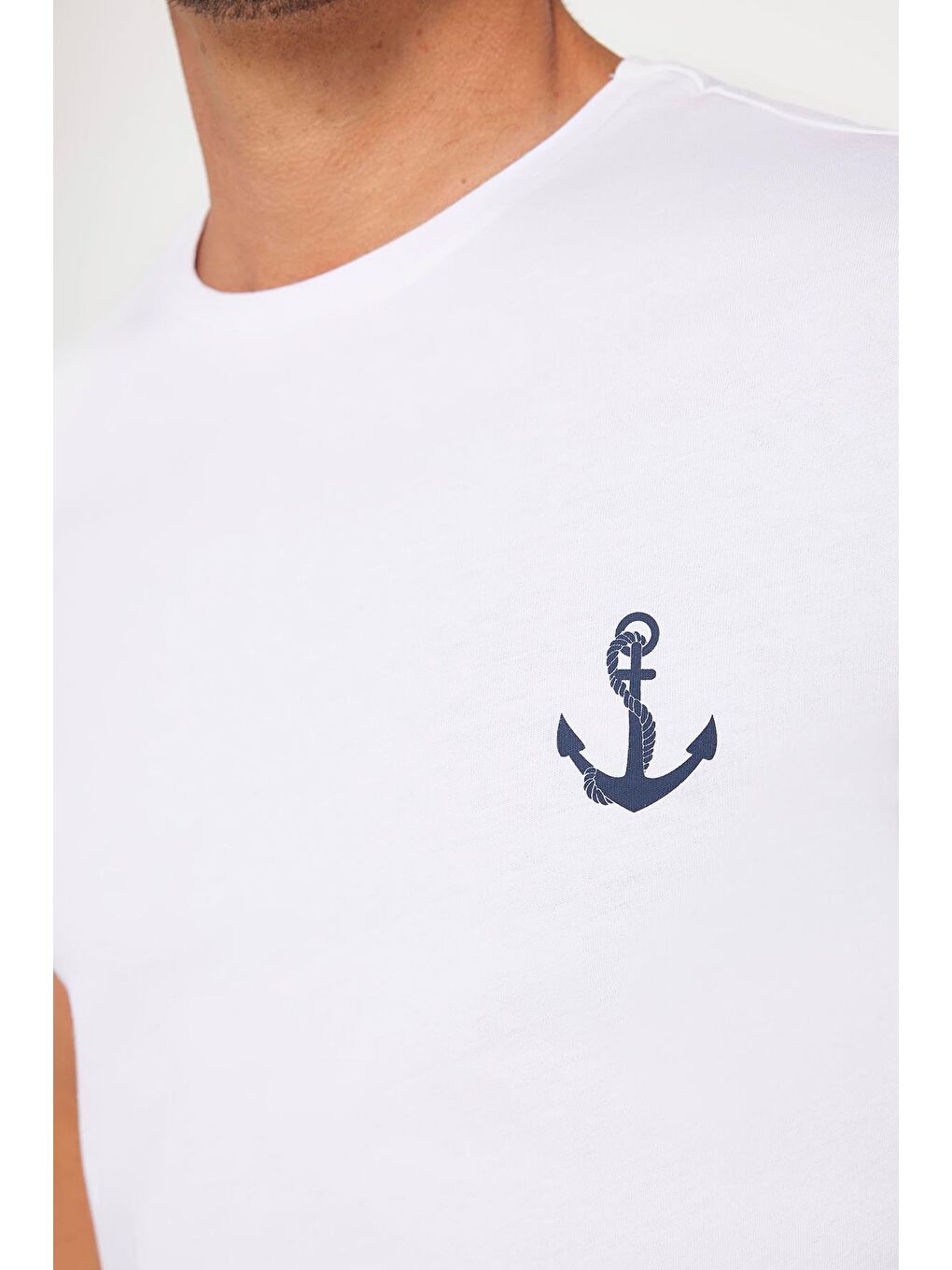 Erkek Slim Fit Dar Kesim %100 Pamuk Yumuşak Dokulu Baskılı Beyaz Bisiklet Yaka Tişört-3