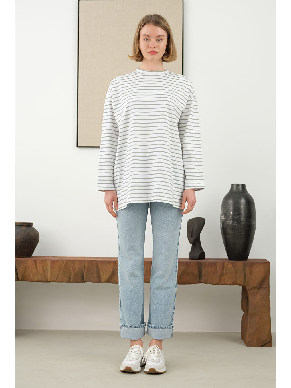 Yeşil İnce Çizgili Sweat Çağla-1