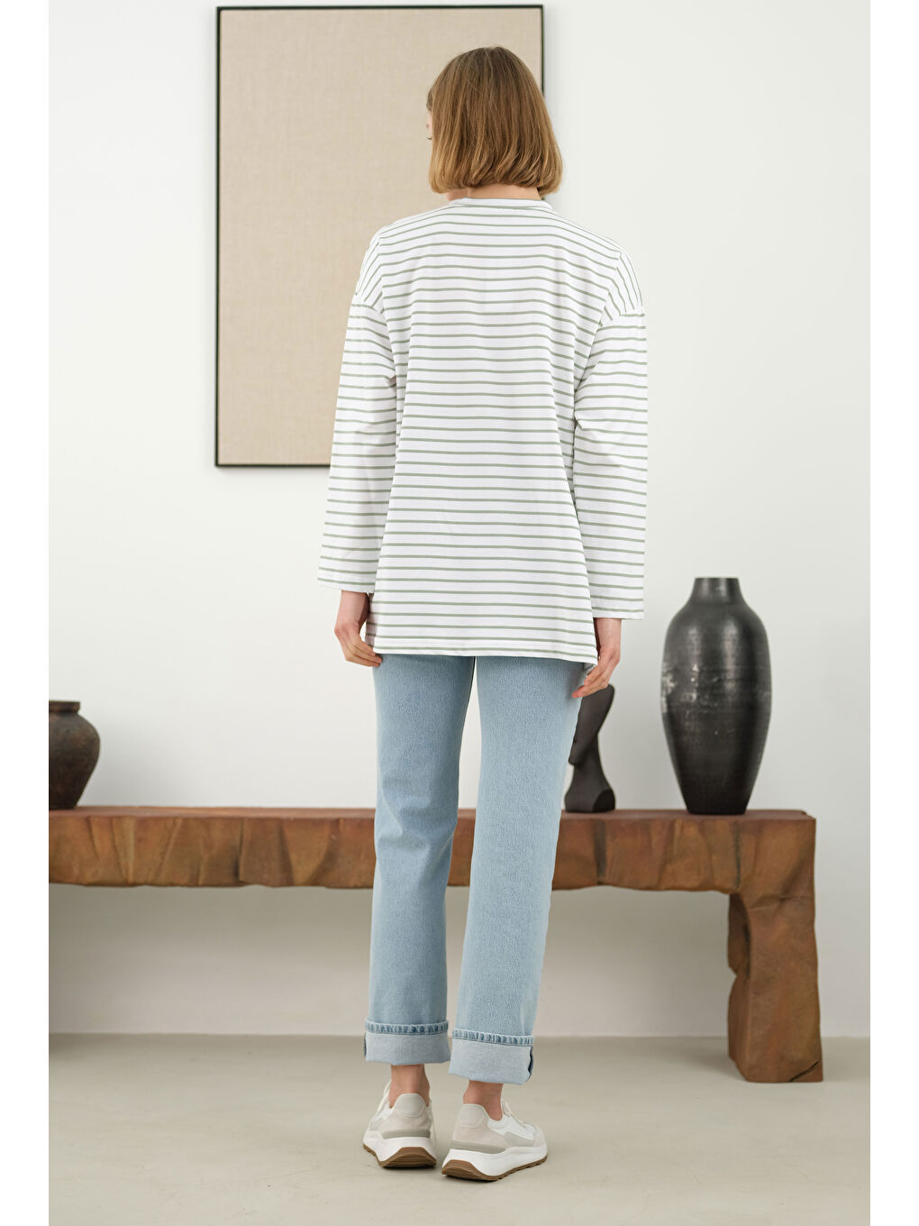 Yeşil İnce Çizgili Sweat Çağla-3