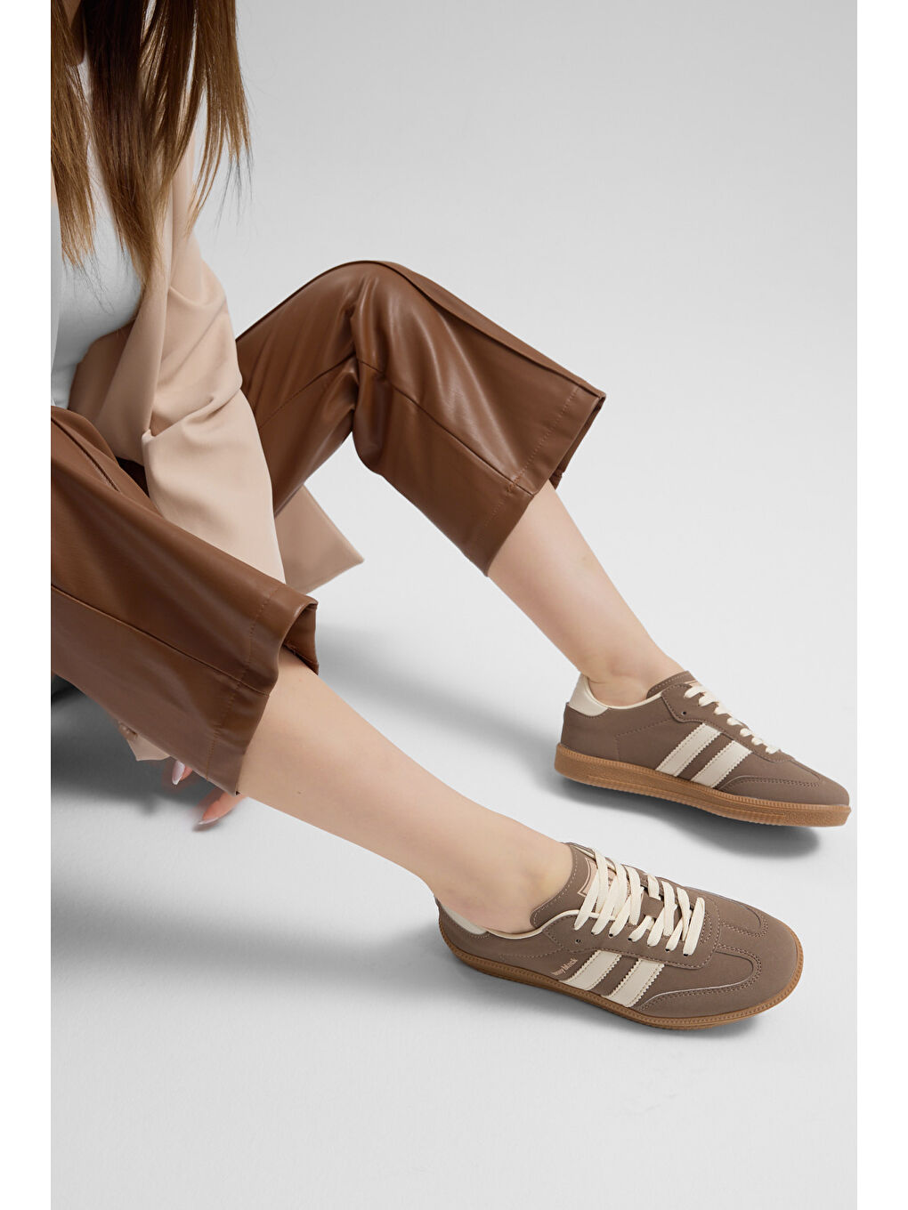 Unisex Vizon Bej Termo Taban Yanı Şeritli Bağcıklı Spor Ayakkabı-2