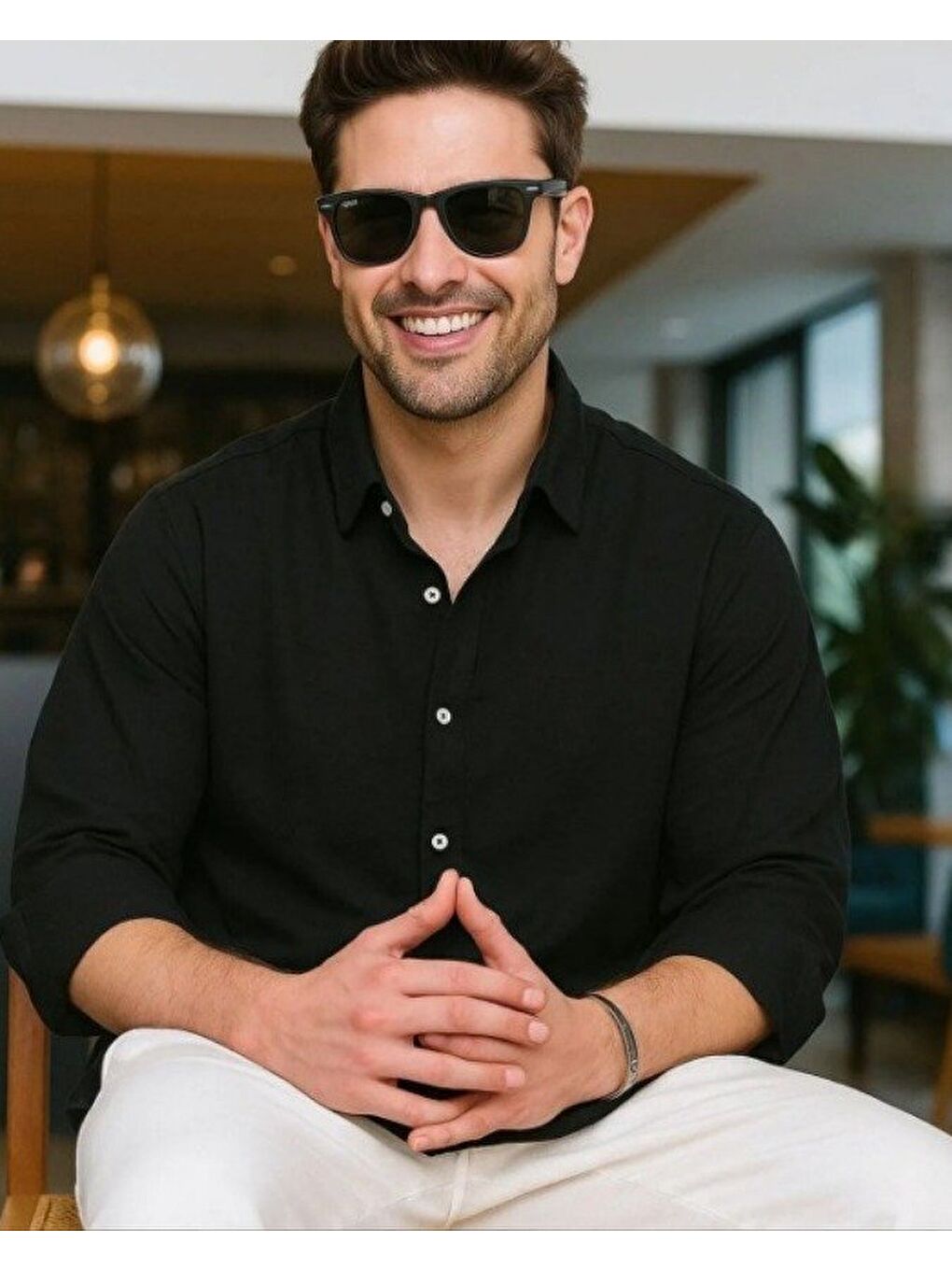 Siyah Erkek Uzun Kollu Regular Sofya Keten Gömlek-1