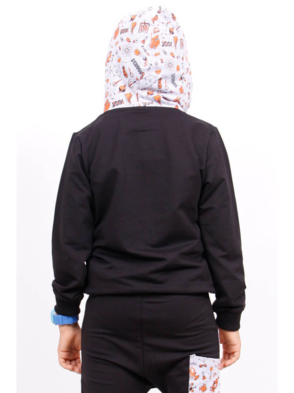 Gri Erkek Çocuk Kapüşonlu School Baskılı Sweathirt-2