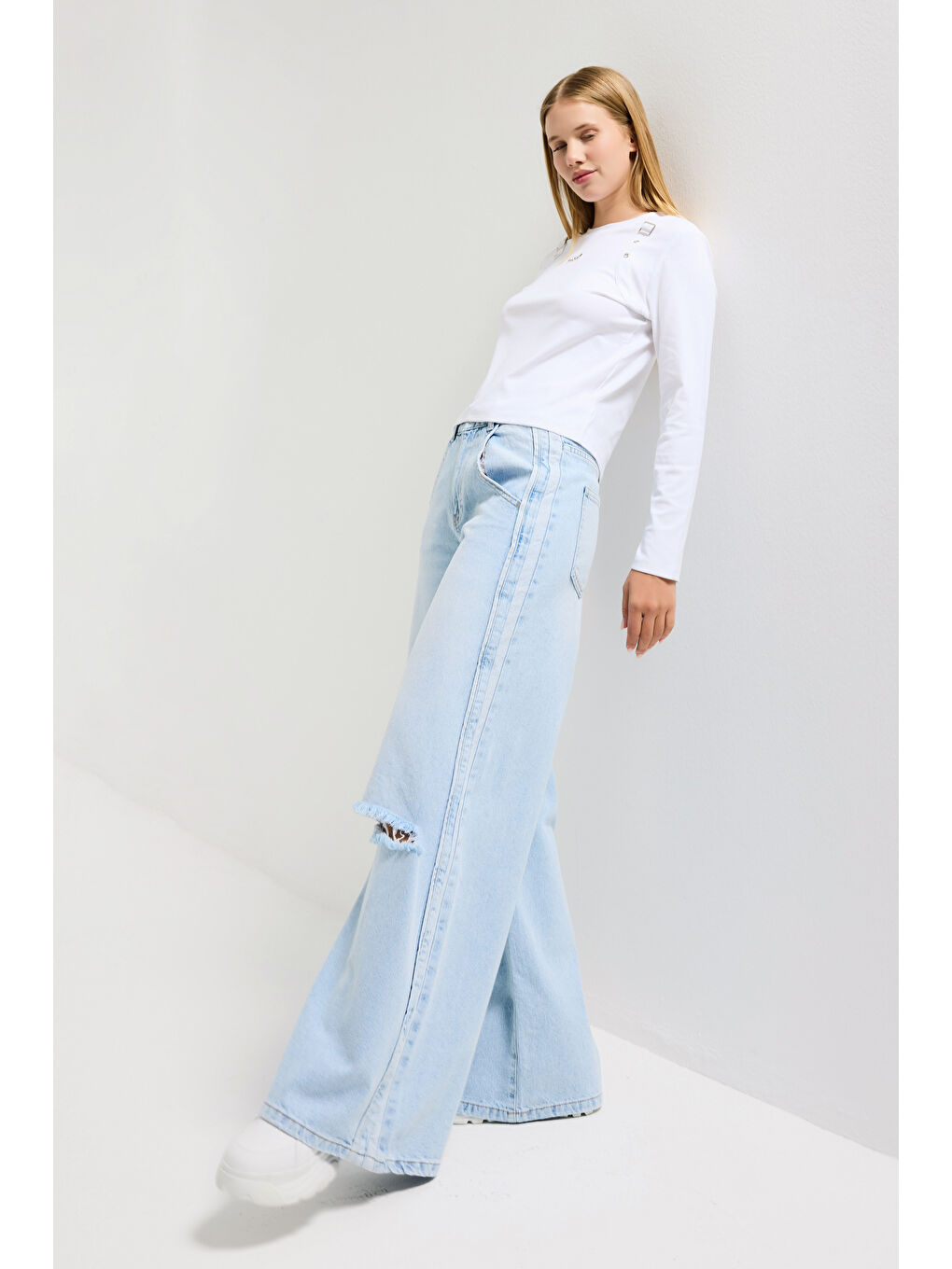 Mavi Kadın Ice 12s6-3 Palazzo Fit Yırtık Detaylı Tasarım Denim Jean-5