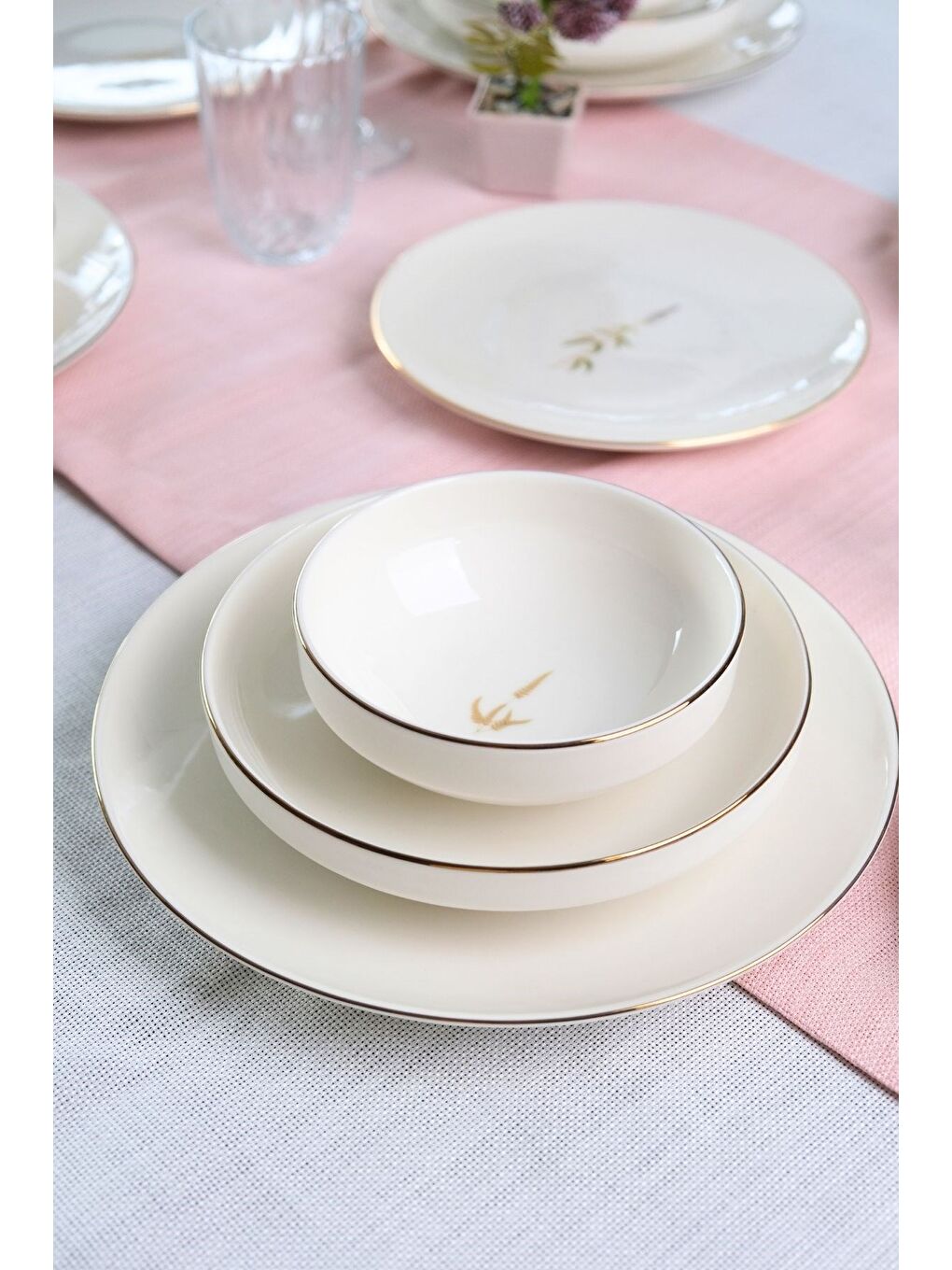 Karışık Porselen Natura Altın Yaldızlı Yemek Takımı 6 Kişilik 24 Parça-7