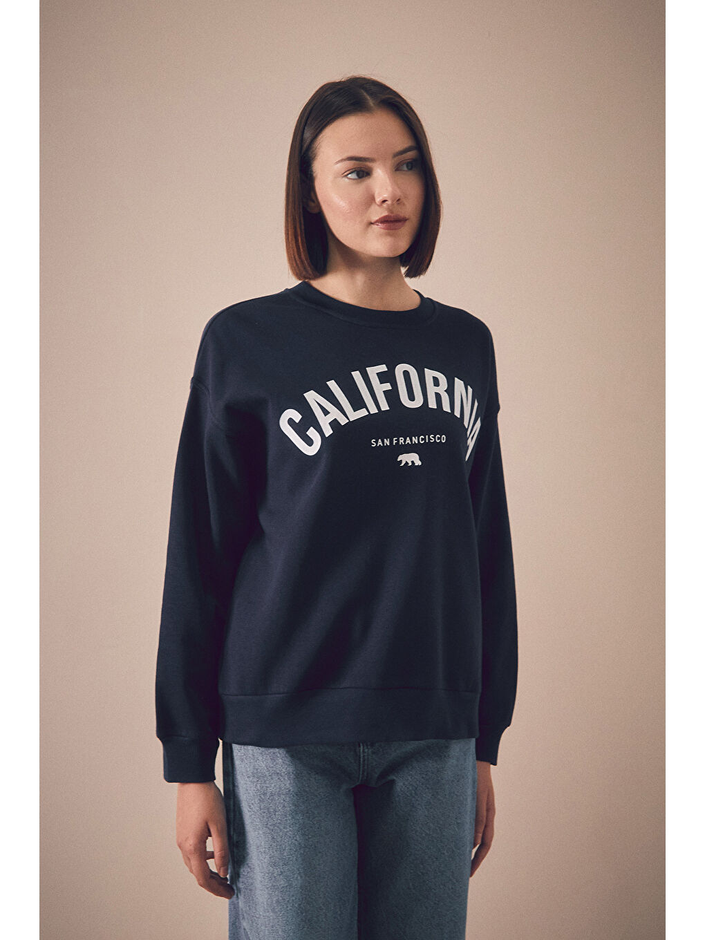 Fullamoda Lacivert California Baskılı Bisiklet Yaka Sweatshirt - 2