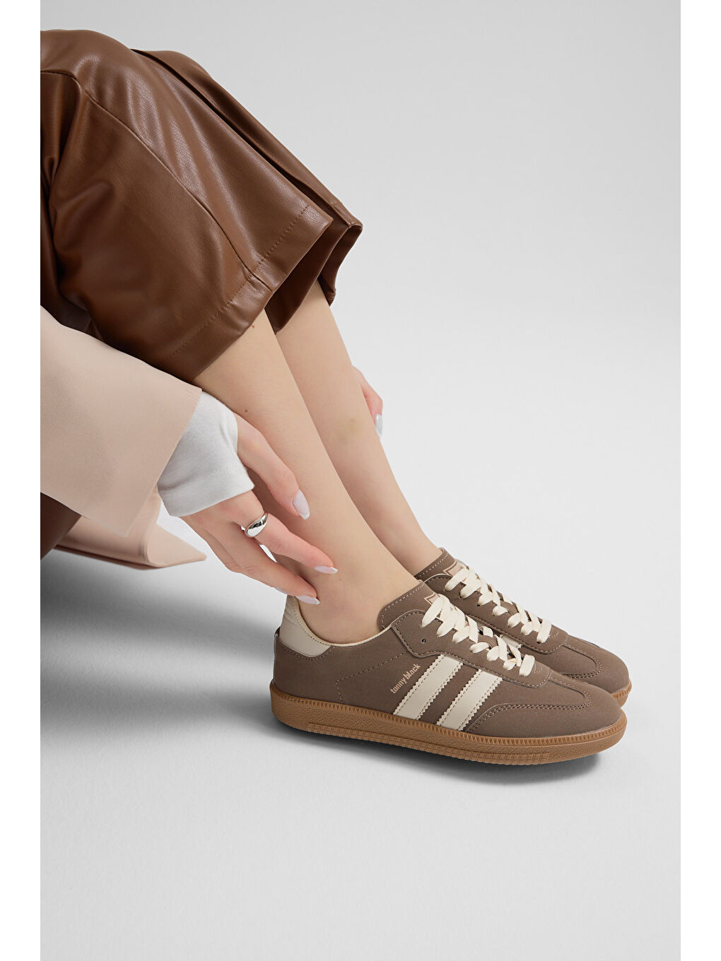 Unisex Vizon Bej Termo Taban Yanı Şeritli Bağcıklı Spor Ayakkabı-3