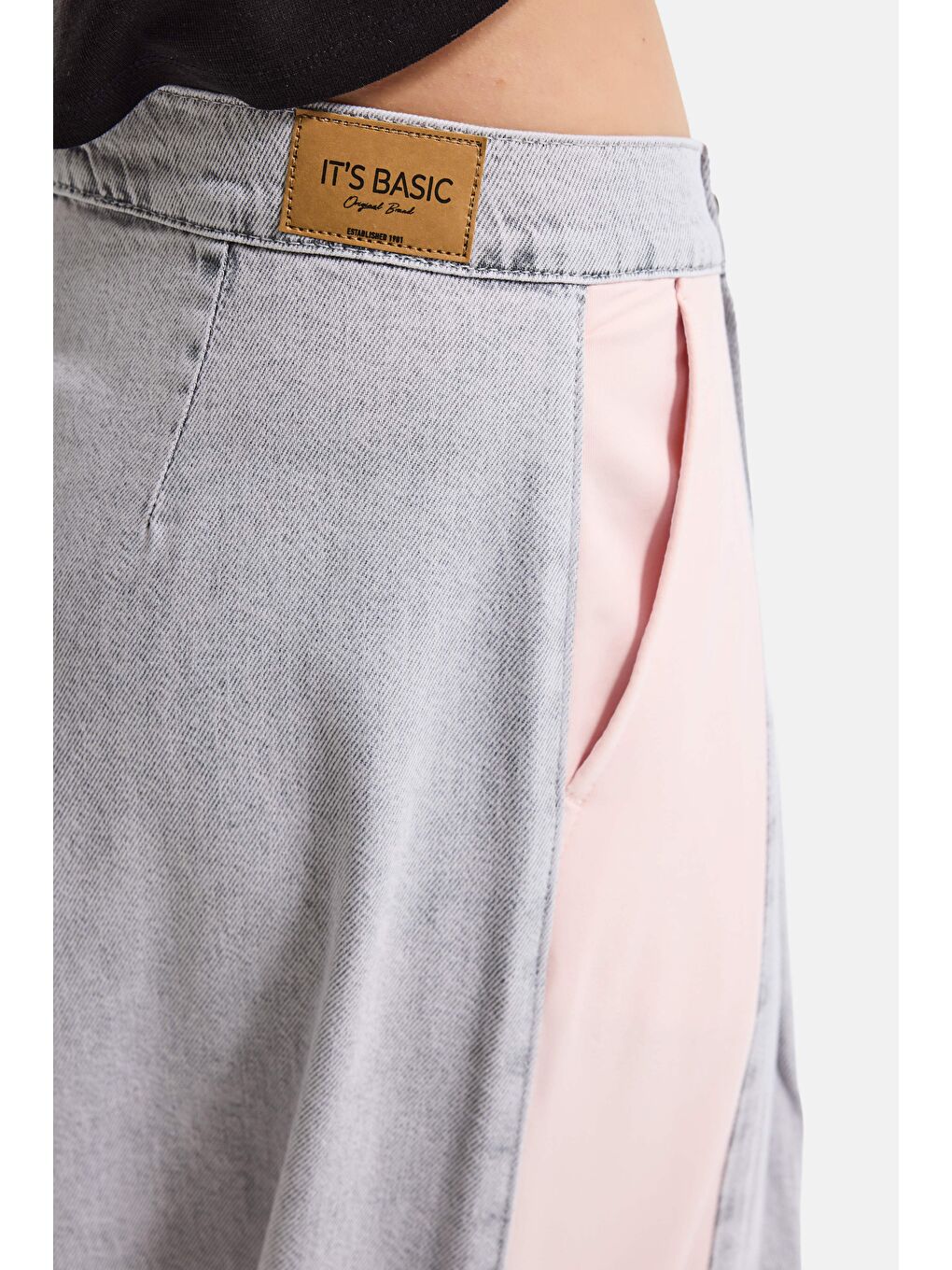 Kadın Gri Pembe 3s6-12 Palazzo Fit Çift Parça Özel Tasarım Denim Jean-5