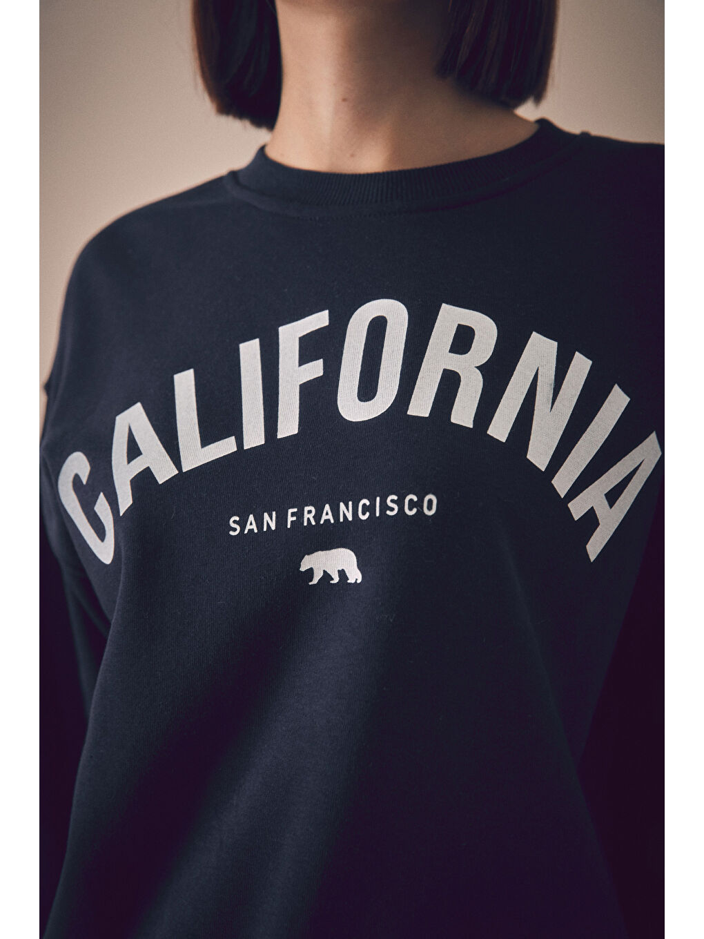 Fullamoda Lacivert California Baskılı Bisiklet Yaka Sweatshirt - 3