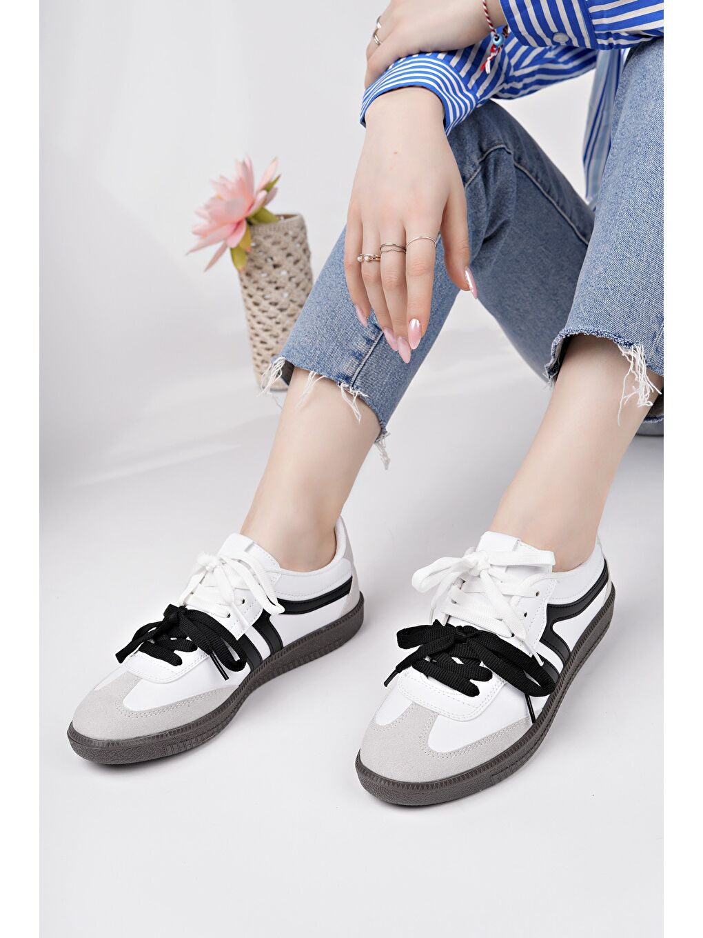Muggo Beyaz RETRO Çift Bağcıklı Günlük Kadın Sneaker Spor Ayakkabı - 4