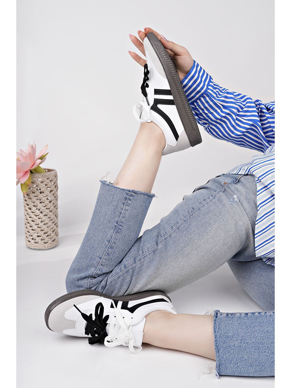 Muggo Beyaz RETRO Çift Bağcıklı Günlük Kadın Sneaker Spor Ayakkabı - 5