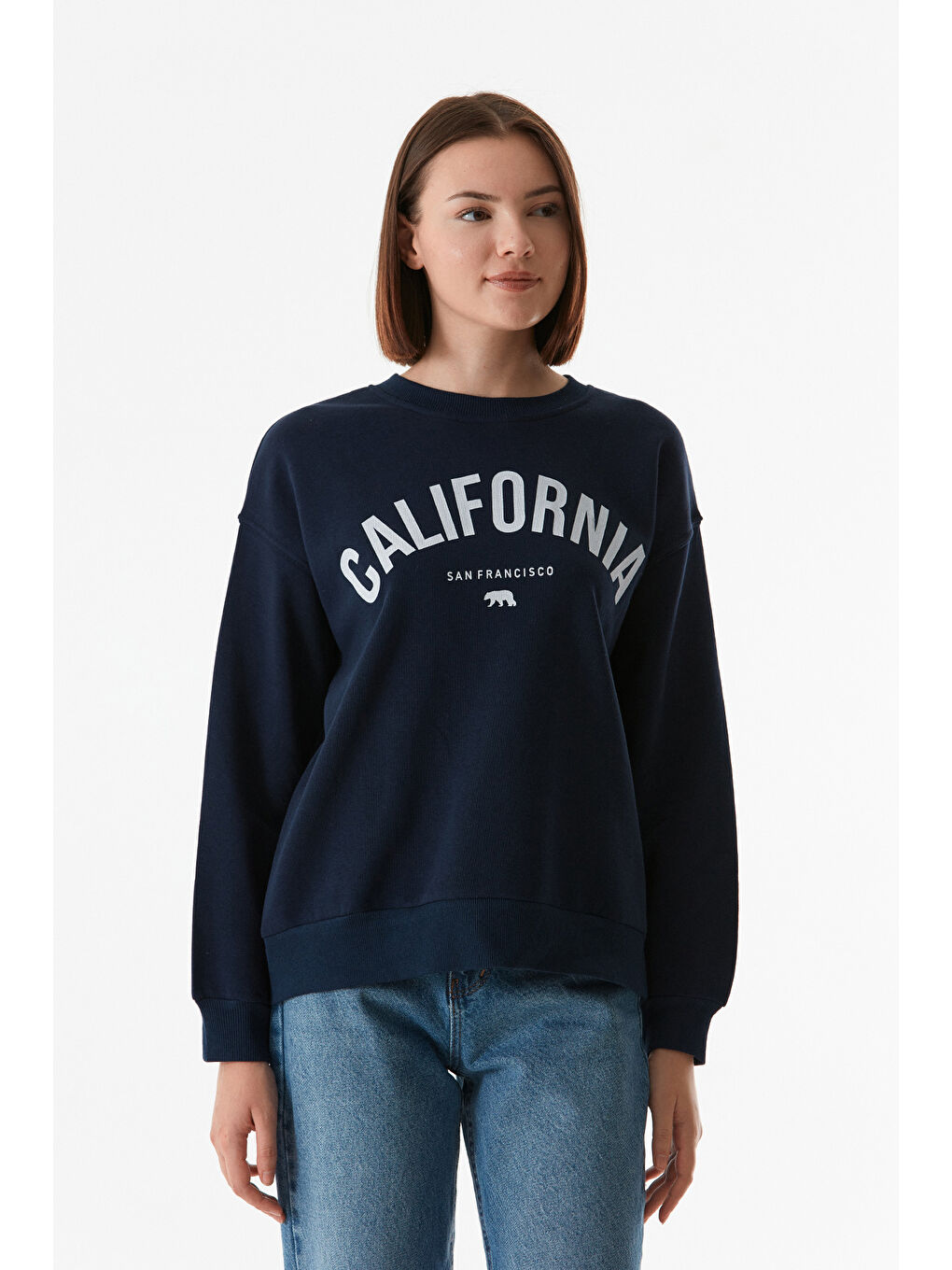 Fullamoda Lacivert California Baskılı Bisiklet Yaka Sweatshirt - 4