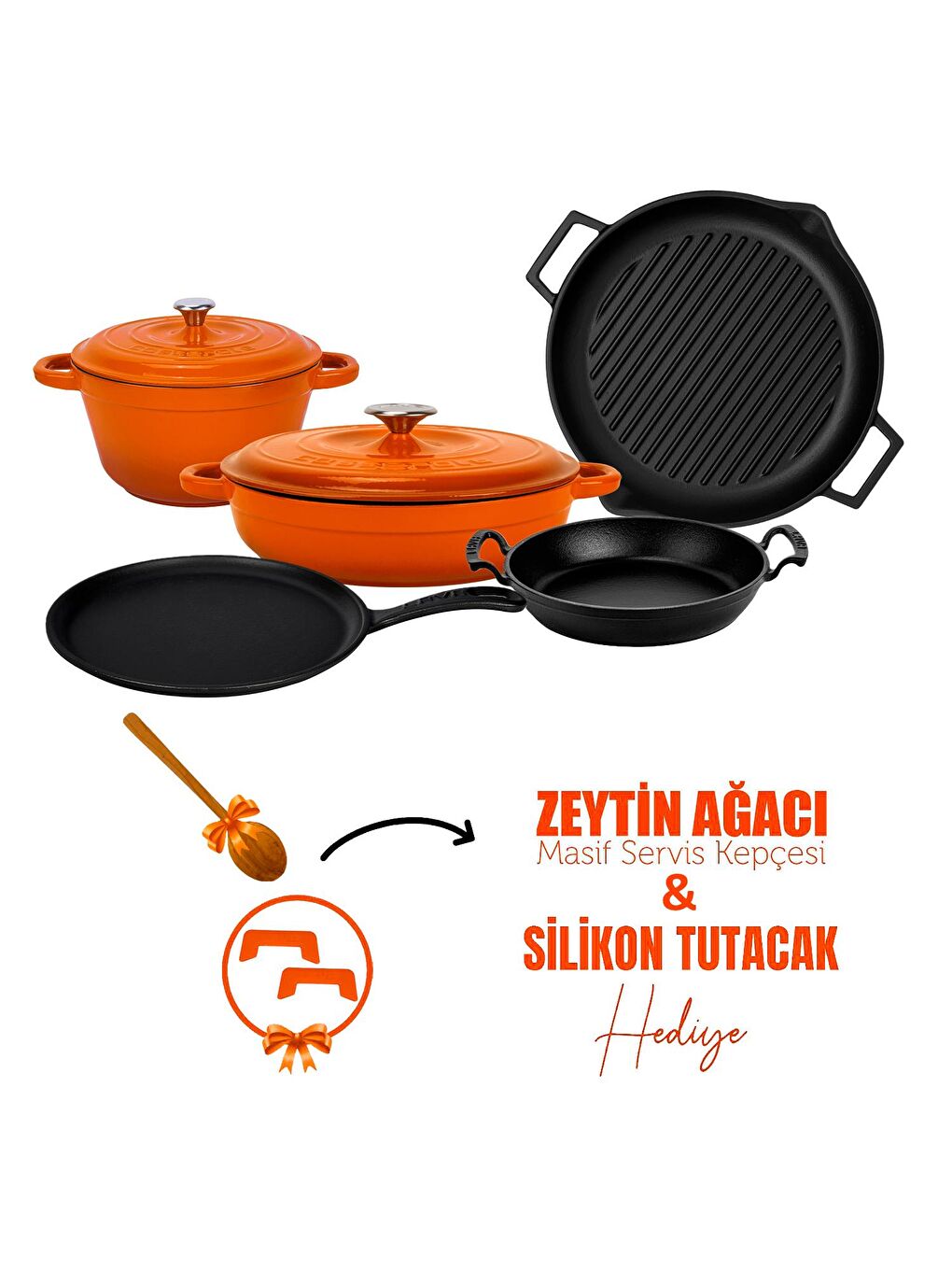 Turuncu Döküm 5x Trendy Serisi 8 Parça Tencere & Tava Seti