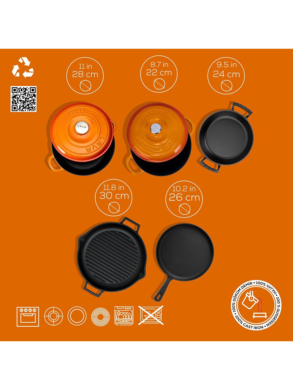 Turuncu Döküm 5x Trendy Serisi 8 Parça Tencere & Tava Seti-4