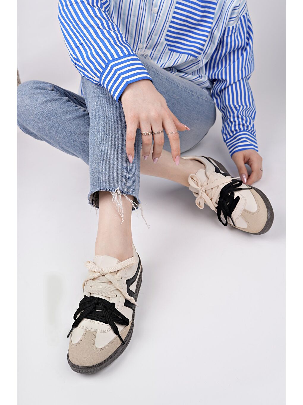Muggo Bej RETRO Çift Bağcıklı Günlük Kadın Sneaker Spor Ayakkabı - 4