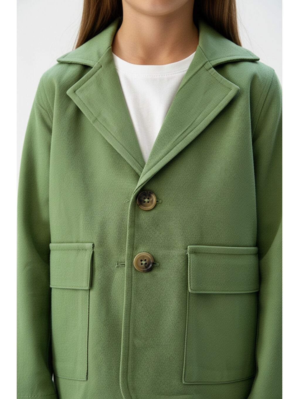 Yeşil Kız Çocuk 3’lü Takım Klasik Blazer Ceket - Bisiklet Yaka T-shırt - Pantolon-4