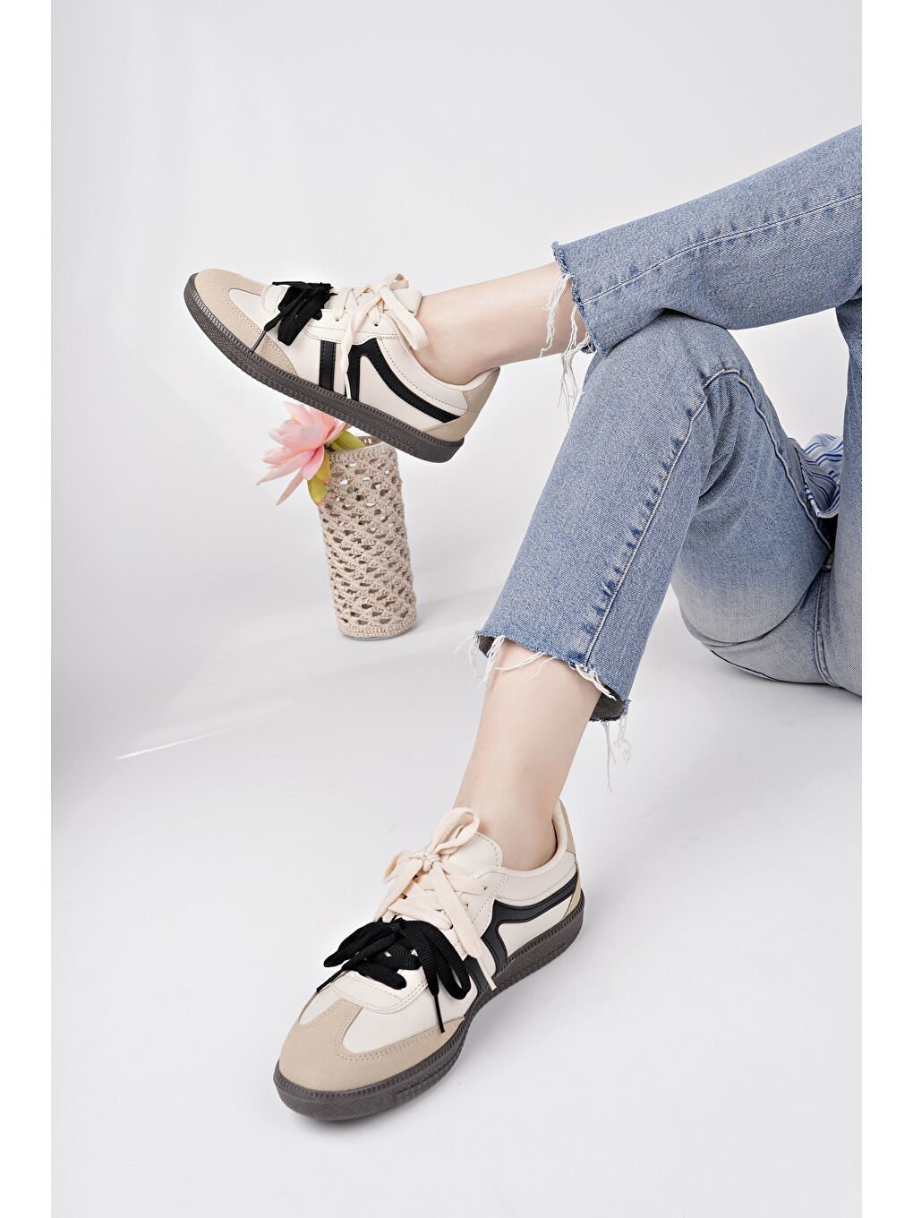 Muggo Bej RETRO Çift Bağcıklı Günlük Kadın Sneaker Spor Ayakkabı - 6