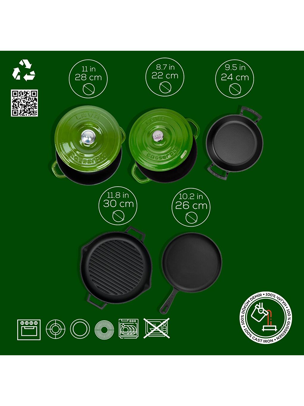 Yeşil Döküm 5x Trendy Serisi 8 Parça Tencere & Tava Seti-4
