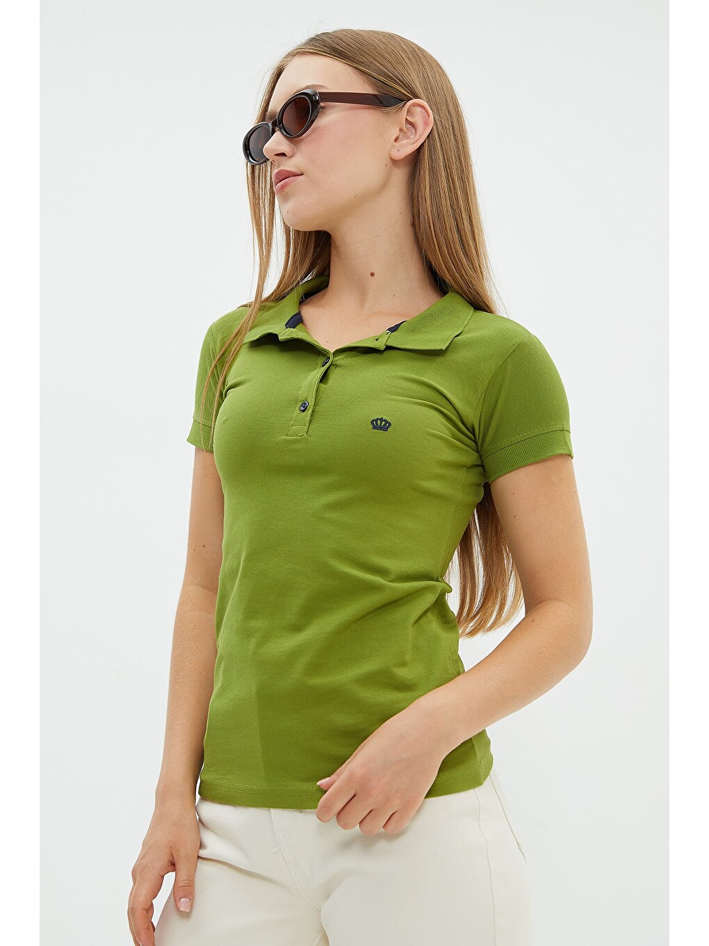 Yeşil Nakışlı Polo Yaka Slim Fit Tişört-4