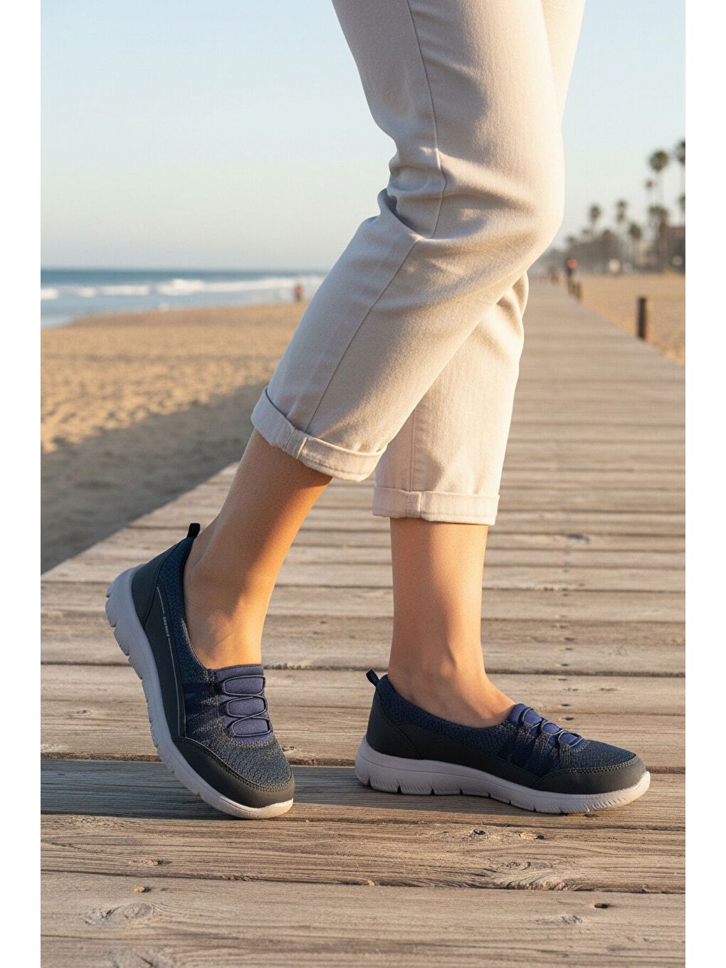 Lacivert Fileli Hafif Esnek Kadın Günlük Yürüyüş ve Spor Ayakkabı Bst-1009 G-2