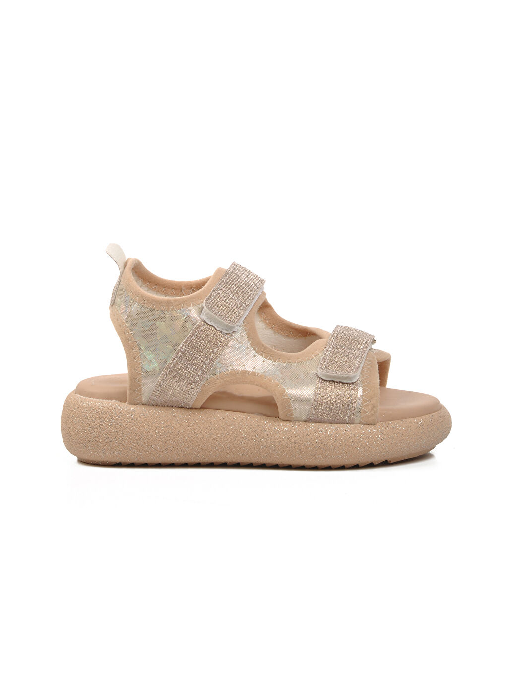 Bej Sedef Simli Ortopedik Cırtlı Kız Çocuk Sandalet 24-421-P