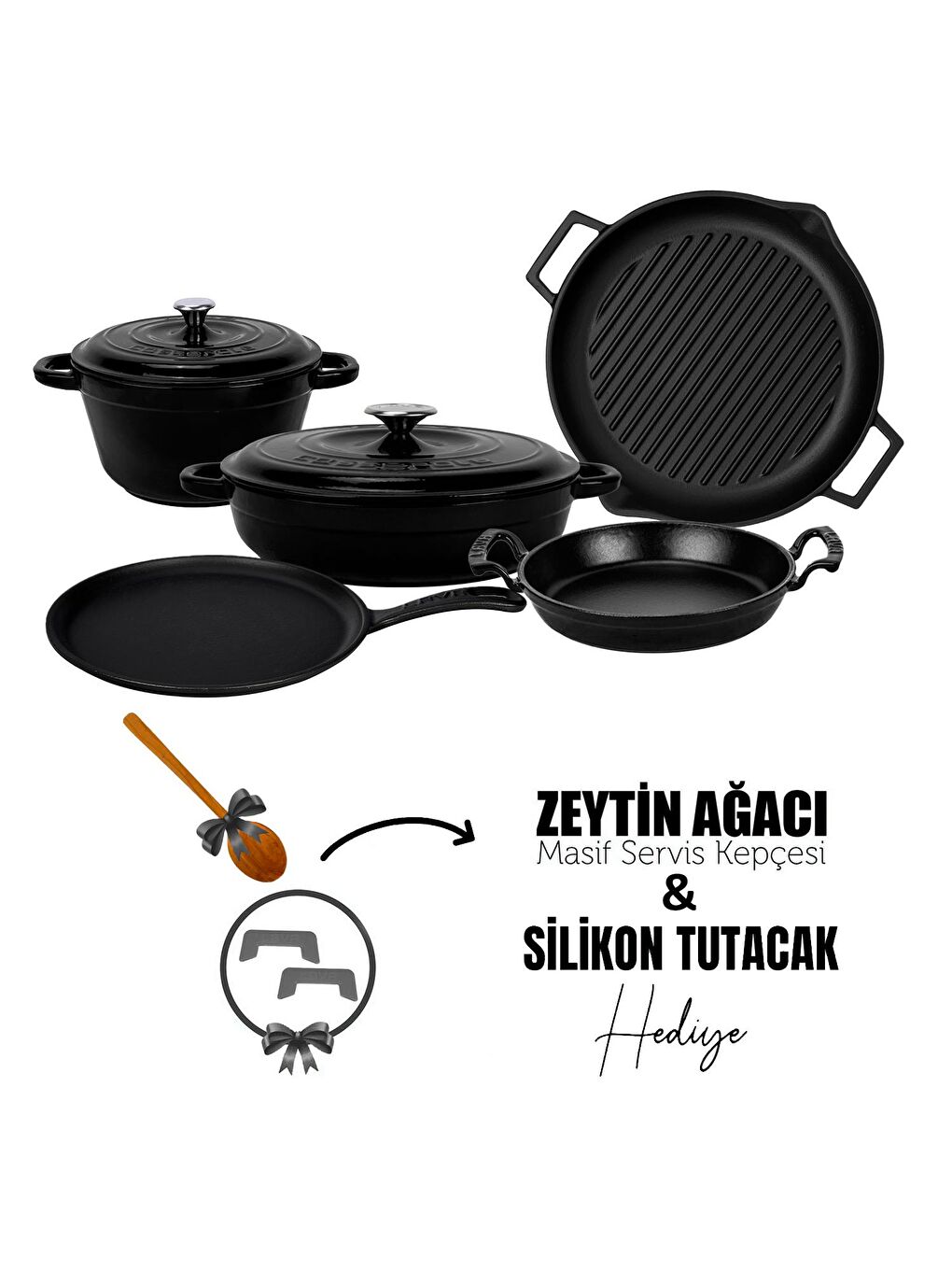 Siyah Döküm 5x Trendy Serisi 8 Parça Tencere & Tava Seti