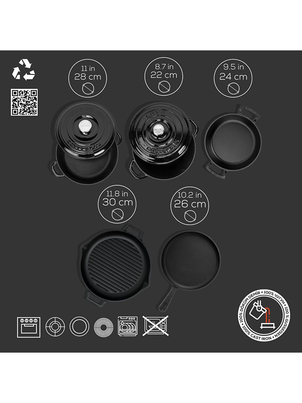 Siyah Döküm 5x Trendy Serisi 8 Parça Tencere & Tava Seti-4