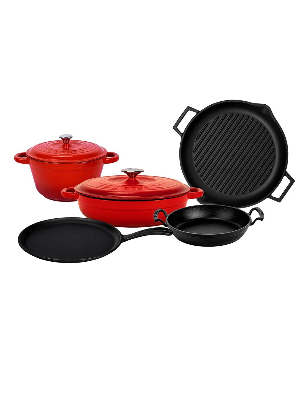 Kırmızı Döküm 5x Trendy Serisi 8 Parça Tencere & Tava Seti-1