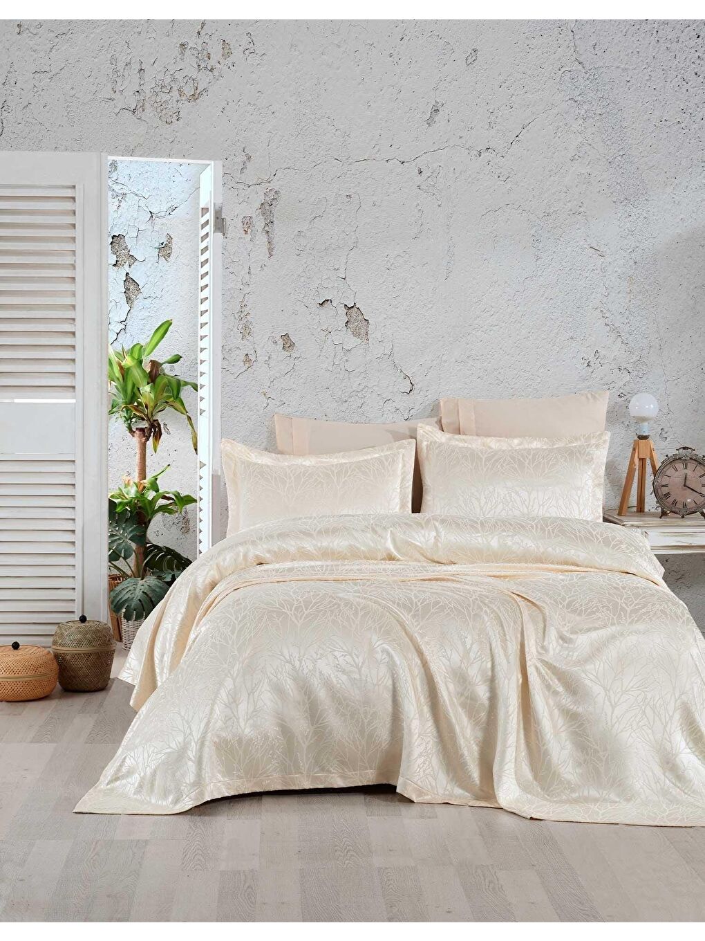 Bej Yatak Örtüsü Takımı Çift Kişilik Mucize Cappuccino (220x240 cm)