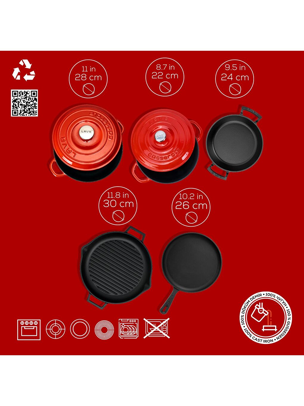 Kırmızı Döküm 5x Trendy Serisi 8 Parça Tencere & Tava Seti-4
