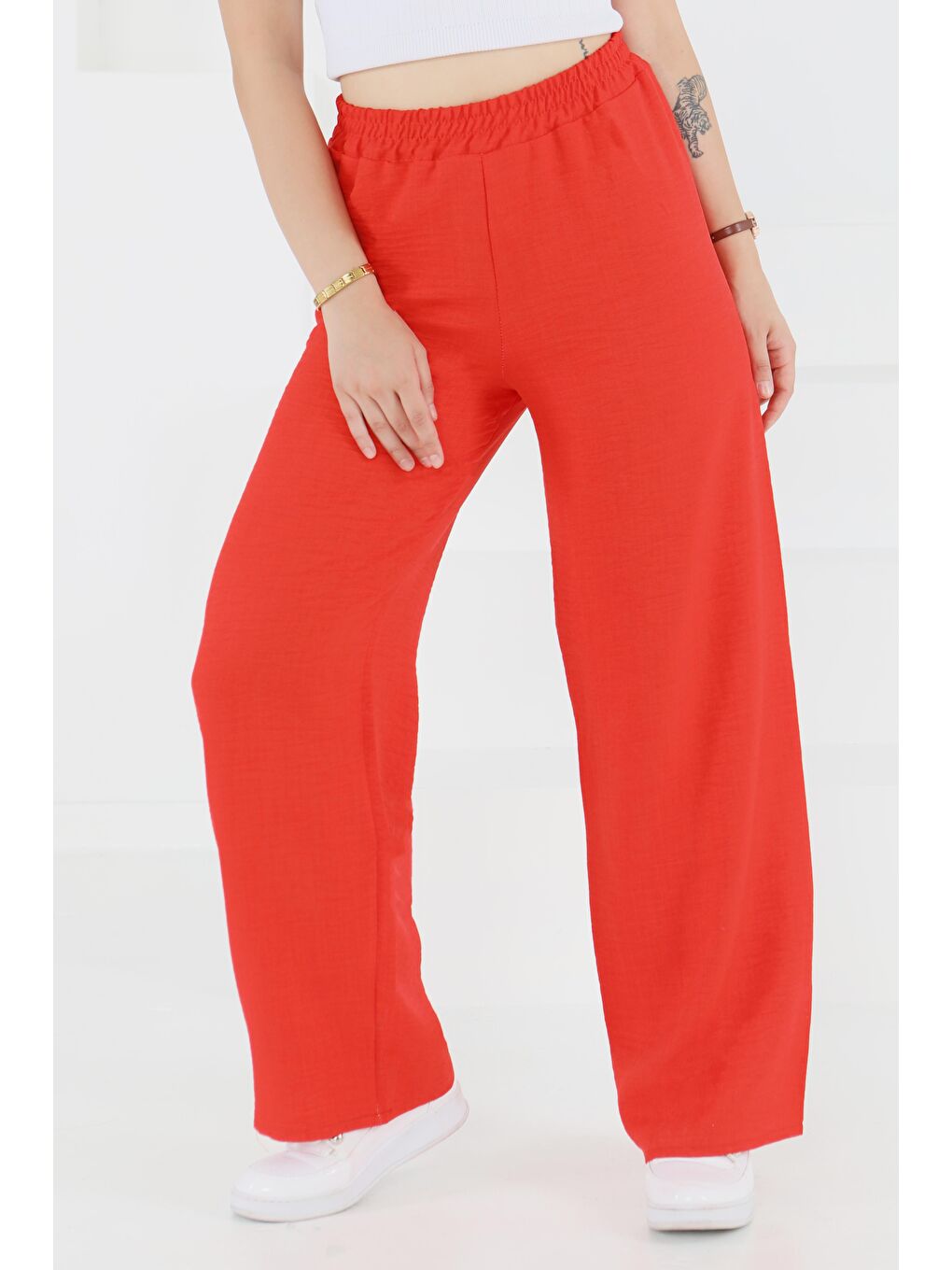 Kırmızı Beli Lastikli Salaş Pantolon Kirmizi - 27461-1