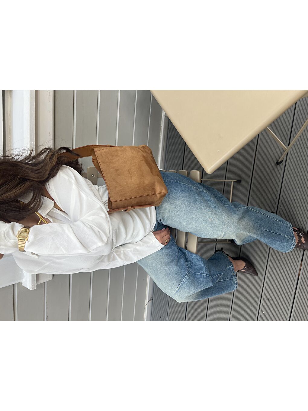 Kahverengi Süet Kadın Kol Çanta Dustin Taba-1