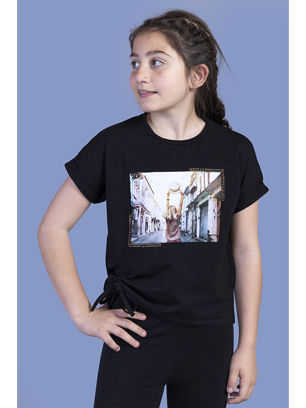 Siyah Kız Çocuk Dijital Baskılı Tişört