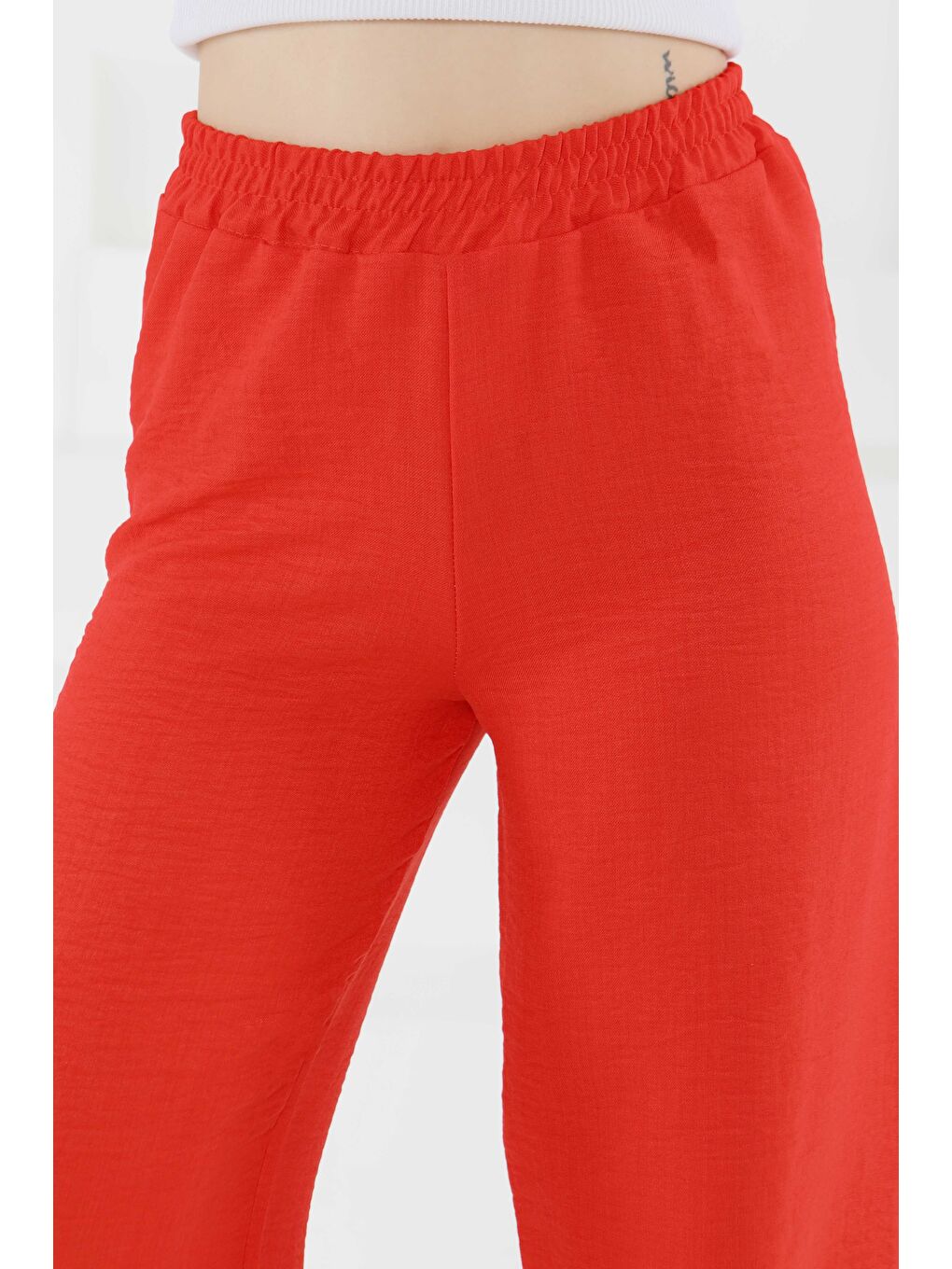 Kırmızı Beli Lastikli Salaş Pantolon Kirmizi - 27461-2