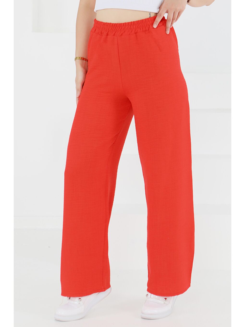 Kırmızı Beli Lastikli Salaş Pantolon Kirmizi - 27461-3
