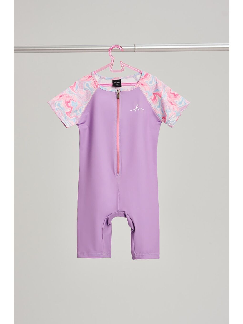 Kısa Kol Fermuarlı Lila Kız Çocuk Yüzücü Tulumu 3090