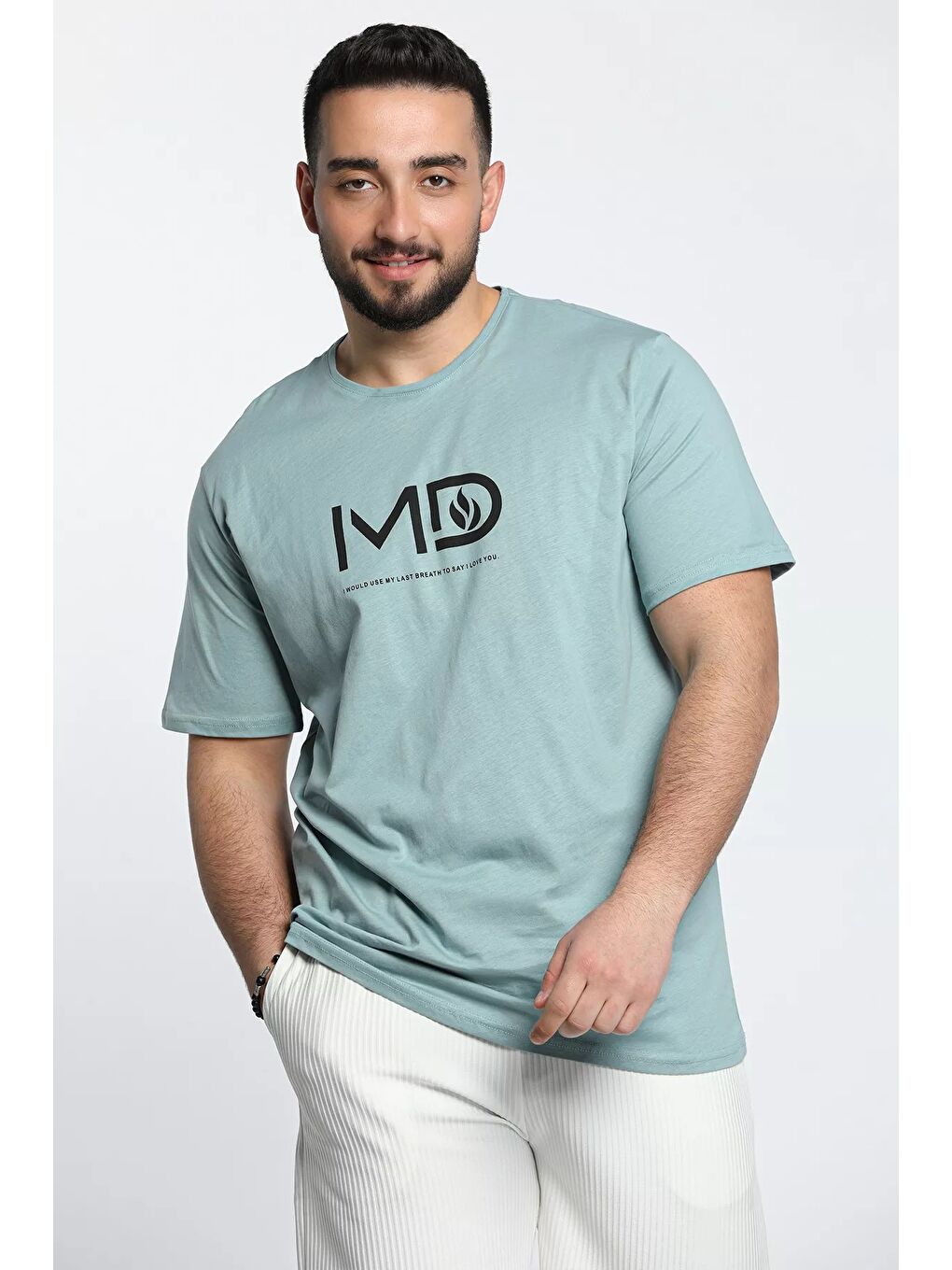 Yeşil Md Baskılı Bisiklet Yaka Erkek Tişört-1