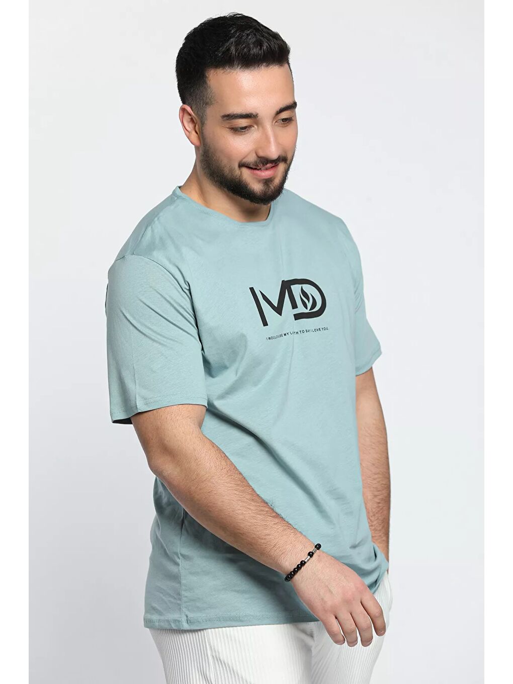 Yeşil Md Baskılı Bisiklet Yaka Erkek Tişört-2