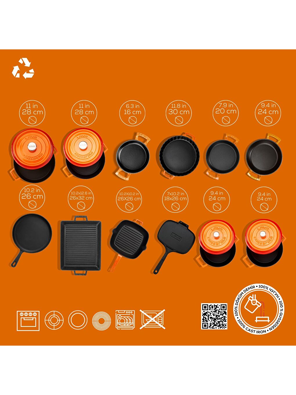 Turuncu Döküm 12x Trendy Serisi 17 Parça Tencere & Tava Seti-4