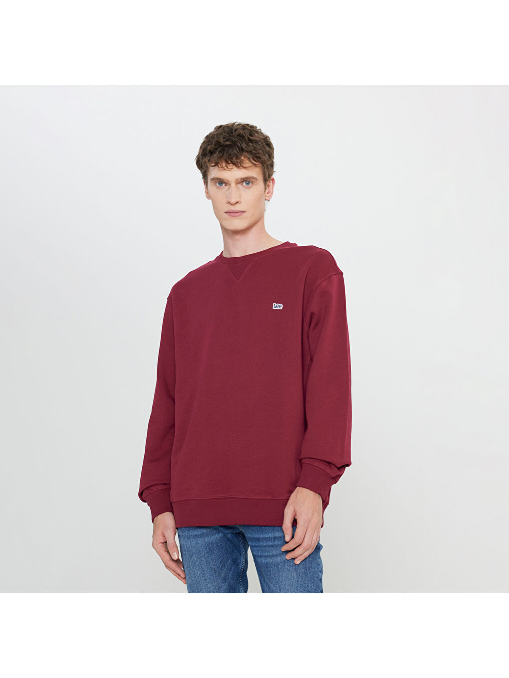 Lee Erkek Bordo Yuvarlak Yaka Sweatshirt