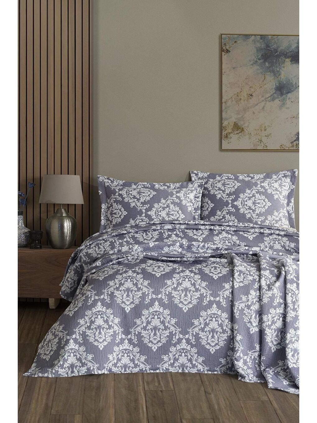 Damasco Tek Kişilk Yatak Örtüsü Gri