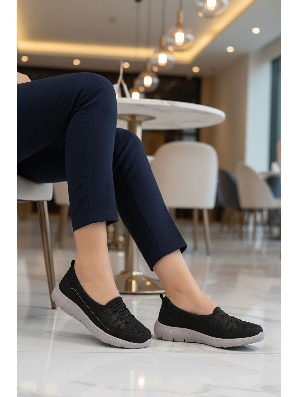 Siyah Buz Fileli Hafif Esnek Kadın Günlük Yürüyüş ve Spor Ayakkabı Bst-1009 G-2