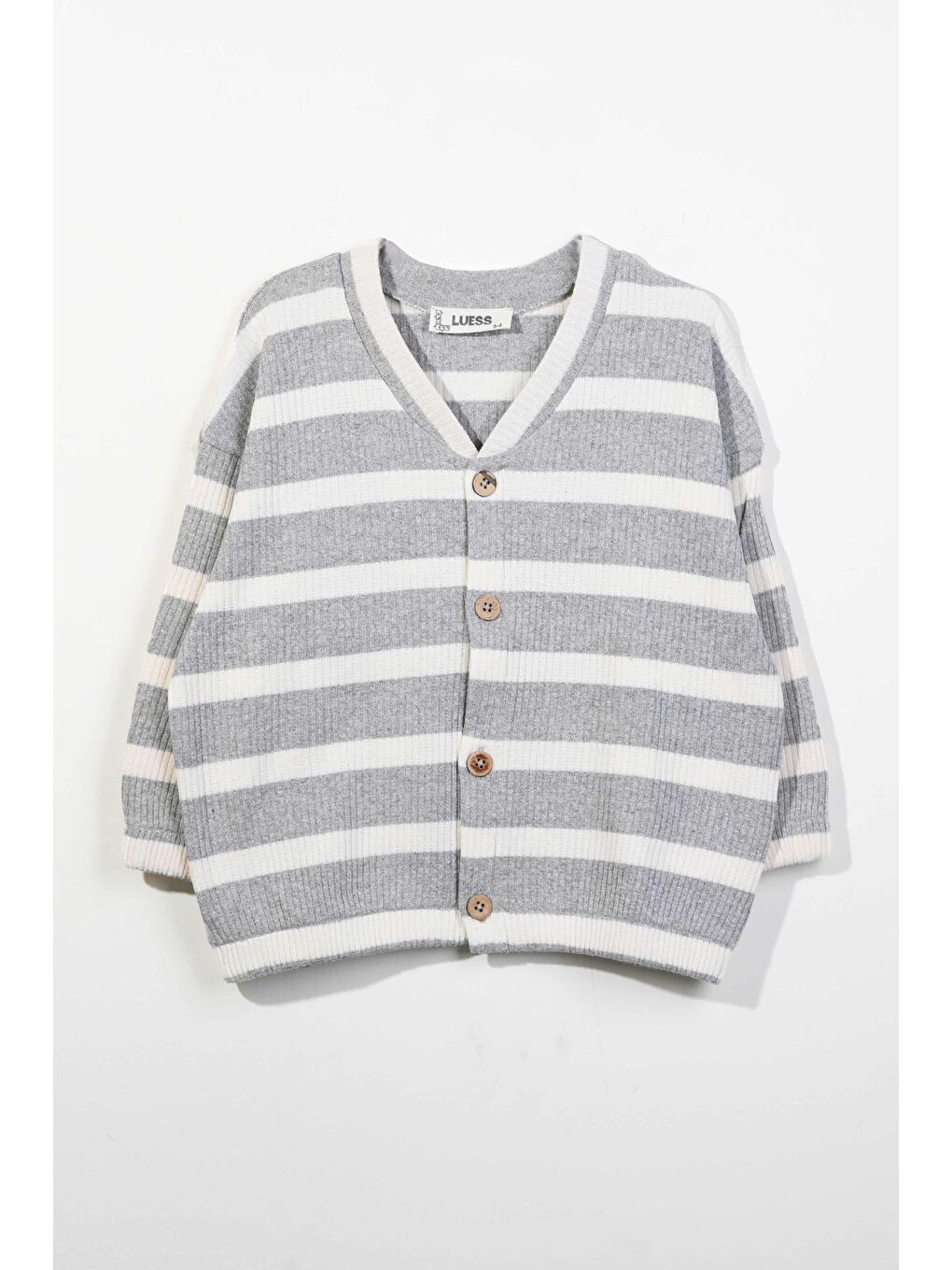 Gri Unisex Çocuk Oversize Çizgili Hırka (3-4 Yaş 8-9 Yaş)